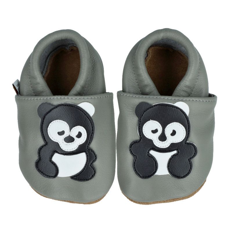 Kožené capáčky barefoot - PANDA na šedé AFELO